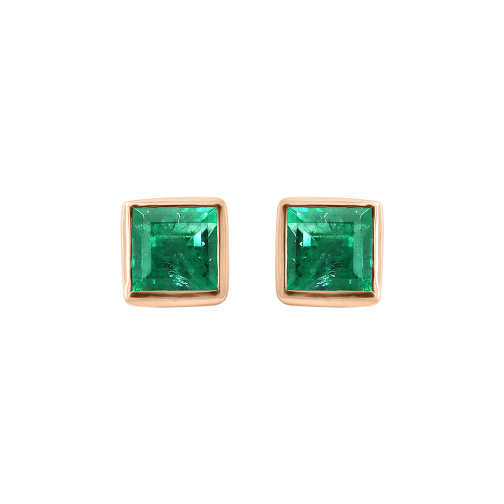 Natural Square Emerald Stud Earrings In 18k White Gold Unisex Emerald Studs