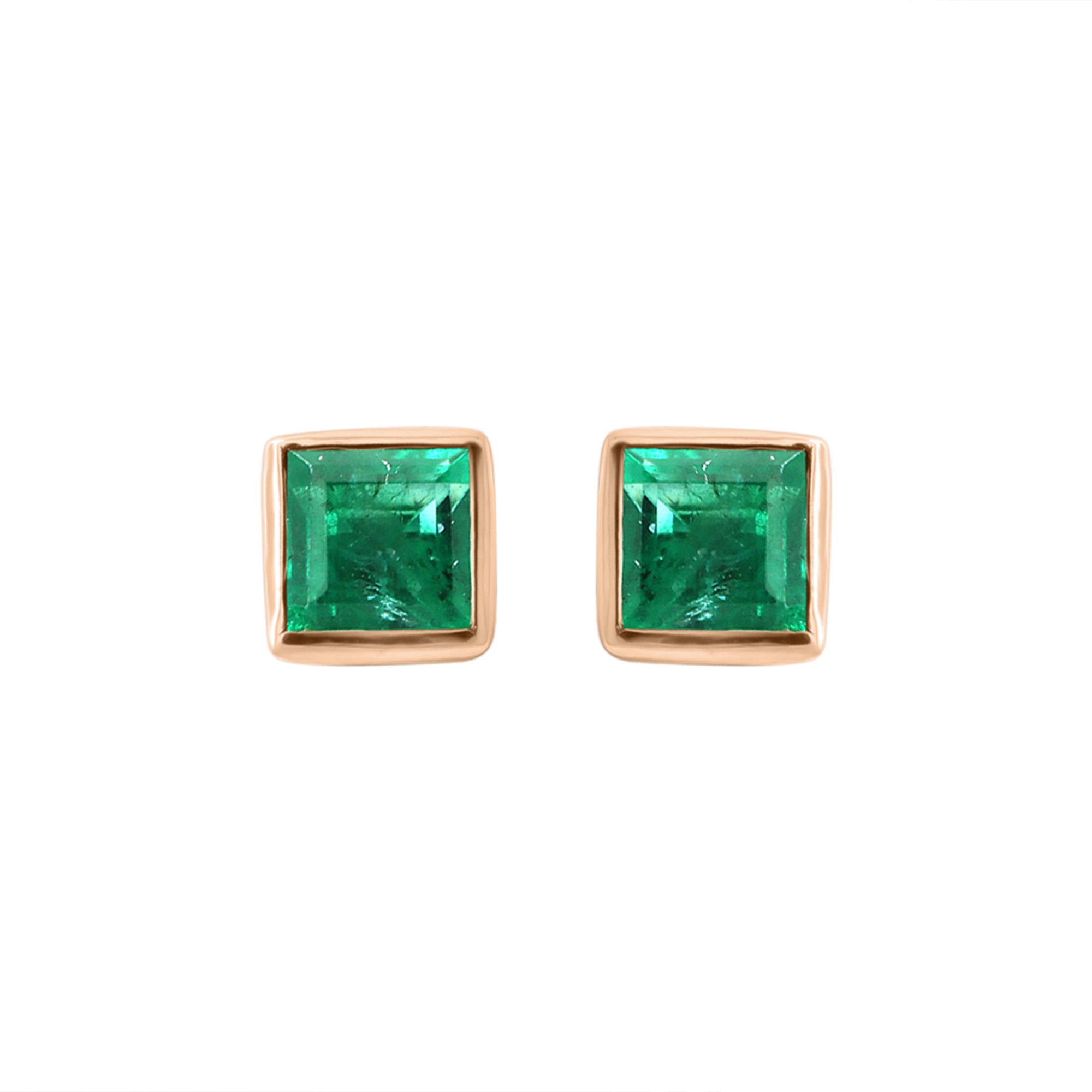 Natural Square Emerald Stud Earrings In 18k White Gold Unisex Emerald Studs