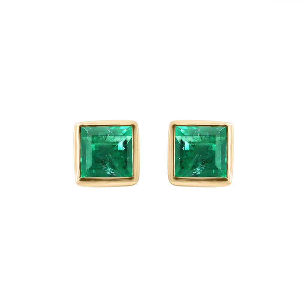 Natural Square Emerald Stud Earrings In 18k White Gold Unisex Emerald Studs