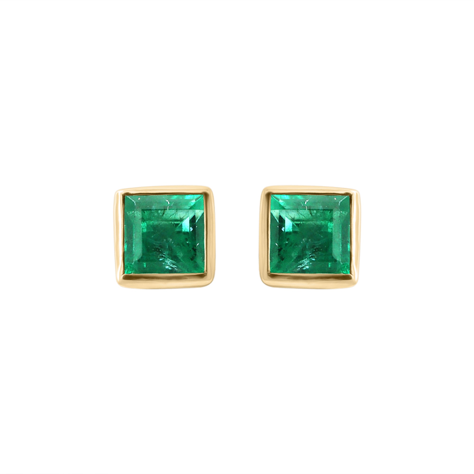 Natural Square Emerald Stud Earrings In 18k White Gold Unisex Emerald Studs