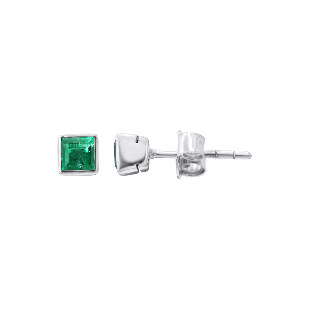 Natural Square Emerald Stud Earrings In 18k White Gold Unisex Emerald Studs