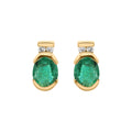 Precious Oval Cut Emerald Gemstone With Diamond 14k Yellow Gold Stud Earrings