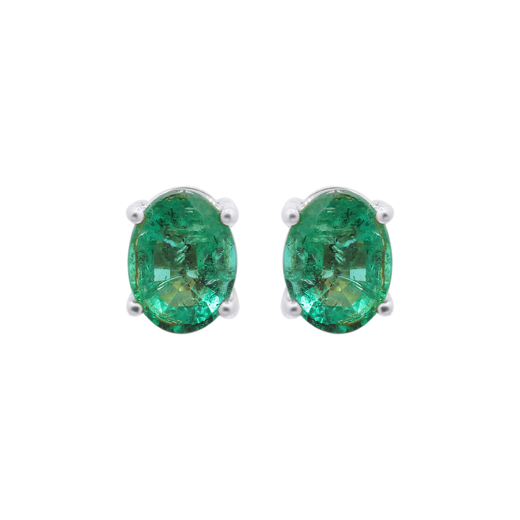 Natural Emerald Oval Cut Gemstone Stud Earrings In 14k Yellow Gold