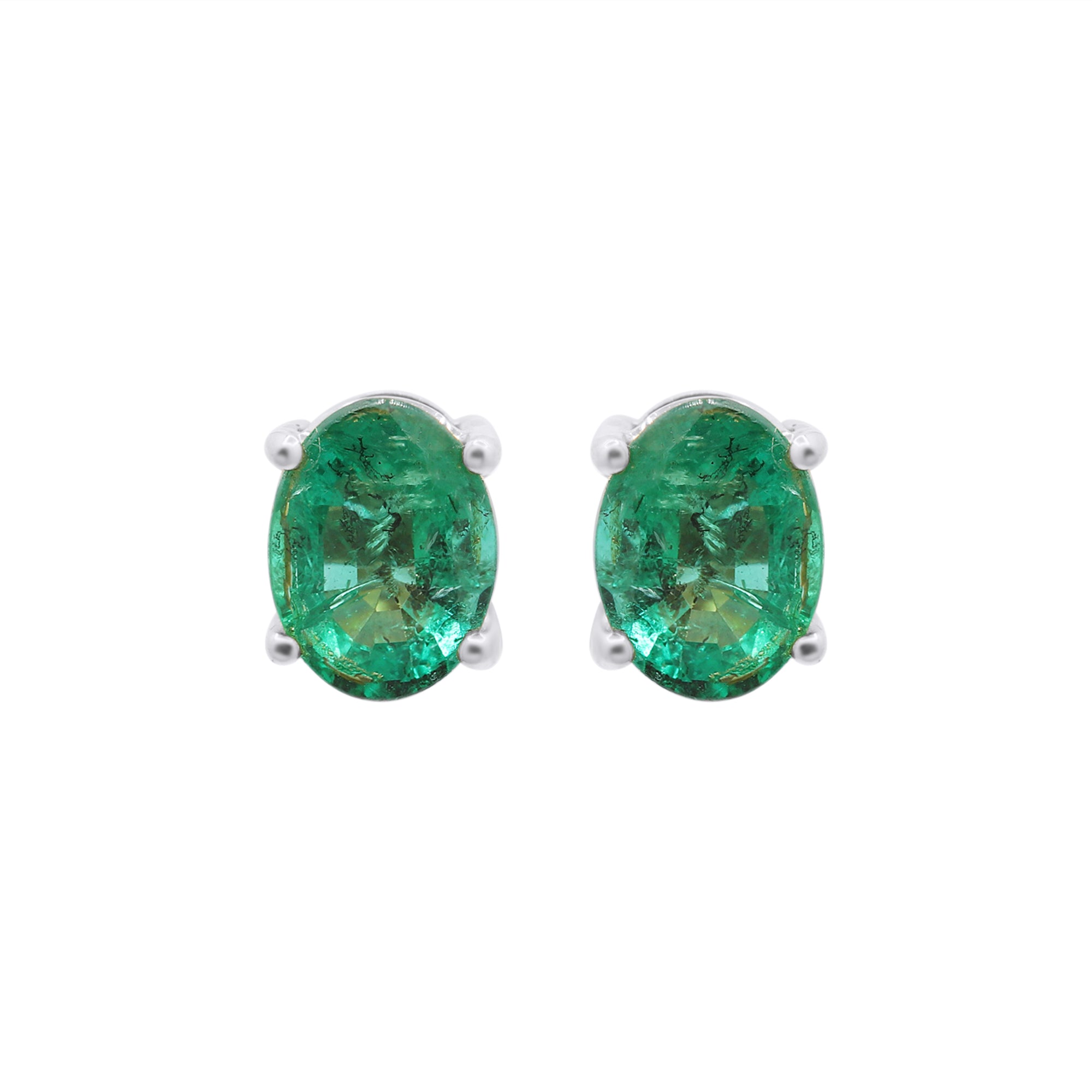Natural Emerald Oval Cut Gemstone Stud Earrings In 14k Yellow Gold