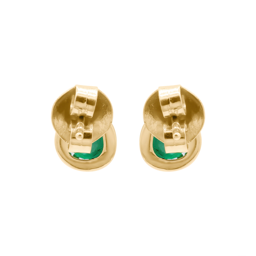 Pear Shaped Natural Emerald And Diamond Stud Earrings In 18k Yellow Gold