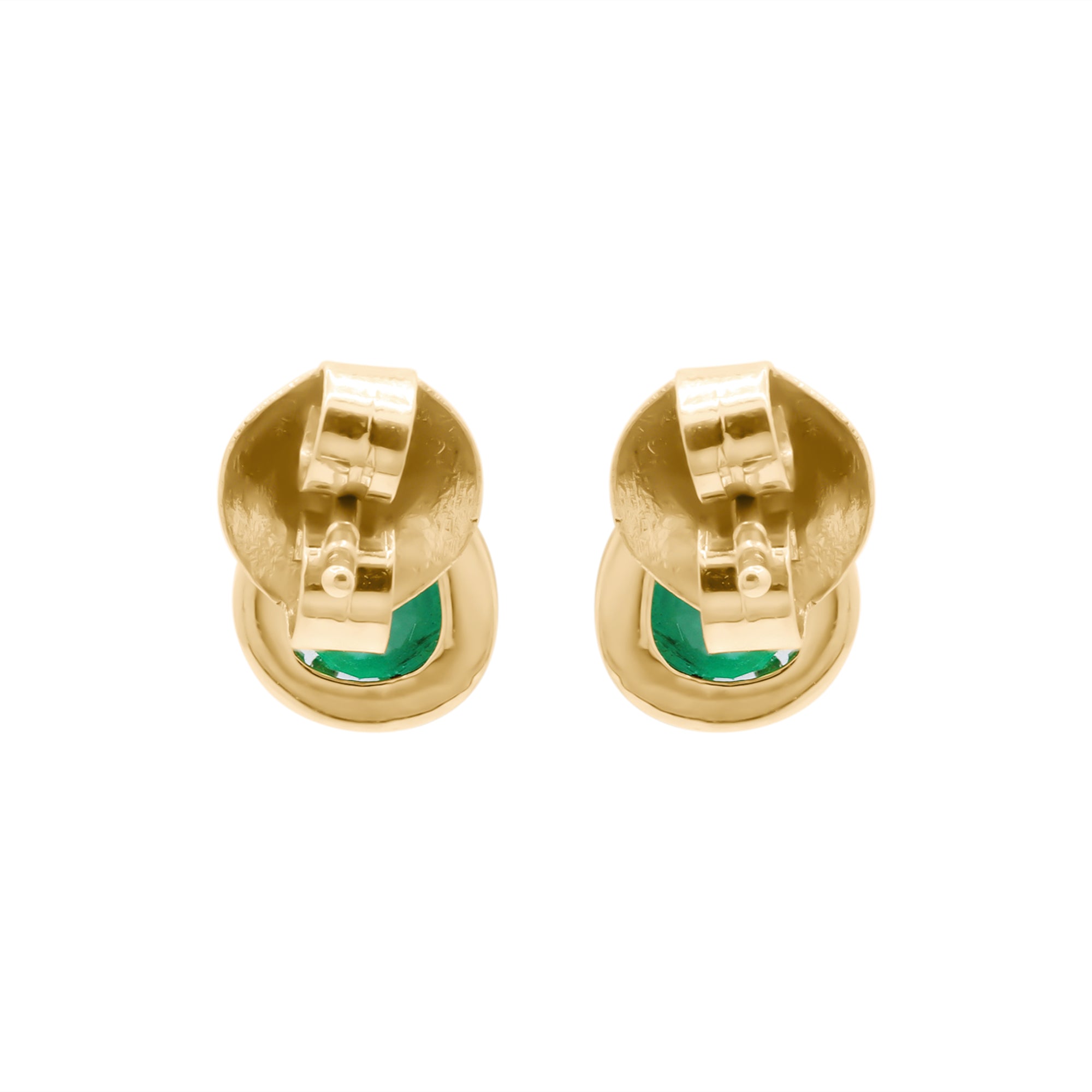 Pear Shaped Natural Emerald And Diamond Stud Earrings In 18k Yellow Gold