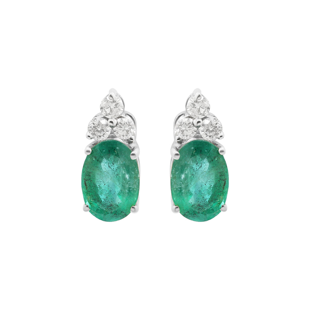 Natural Emerald And Diamond 14k Gold Stud Earring