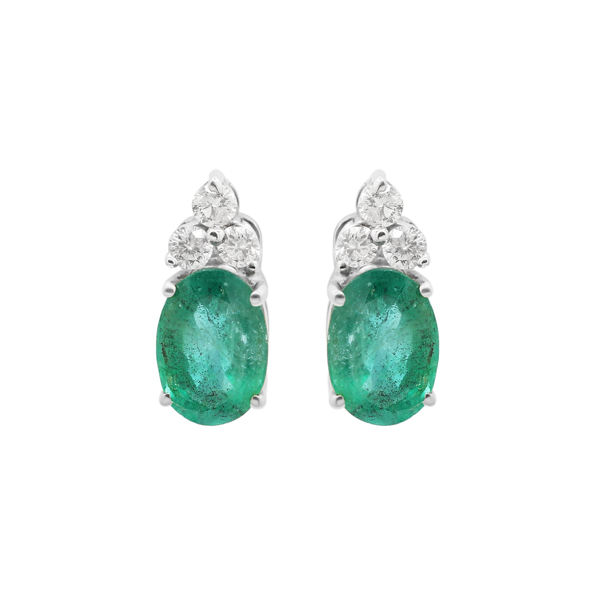 Natural Emerald And Diamond 14k Gold Stud Earring
