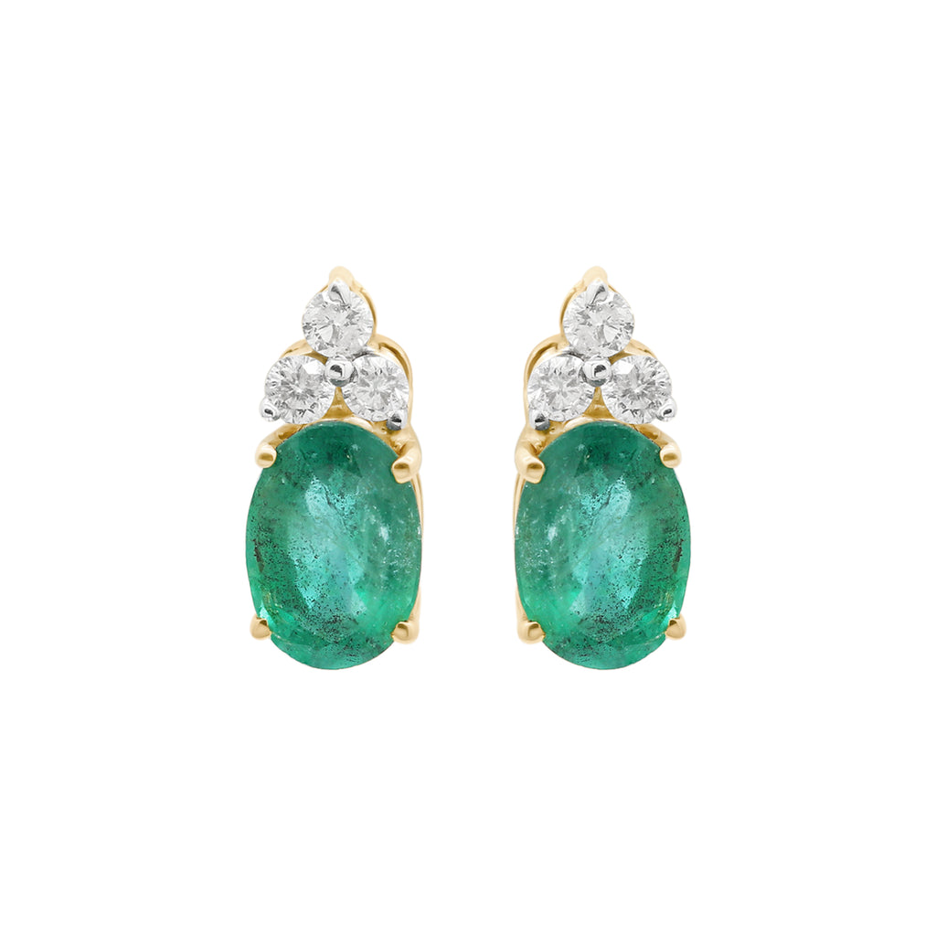 Natural Emerald And Diamond 14k Gold Stud Earring