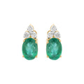 Natural Emerald And Diamond 14k Gold Stud Earring