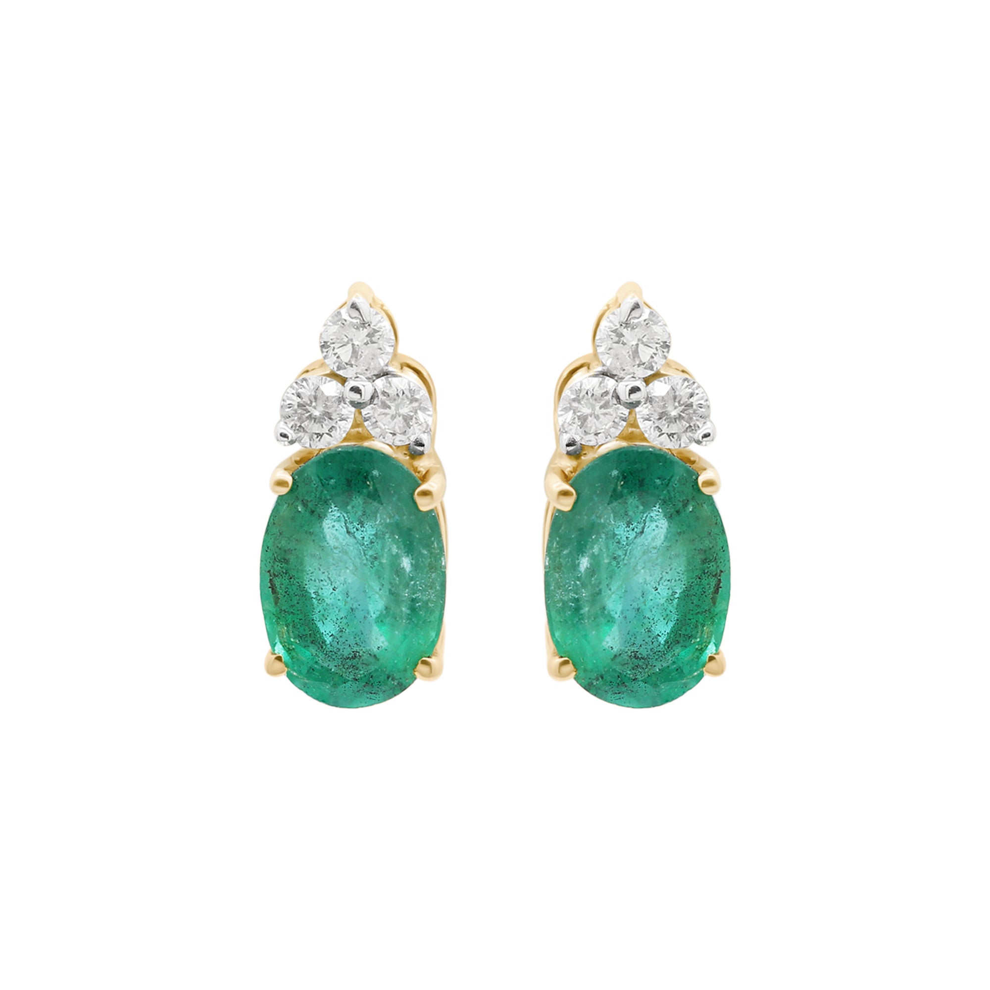 Natural Emerald And Diamond 14k Gold Stud Earring