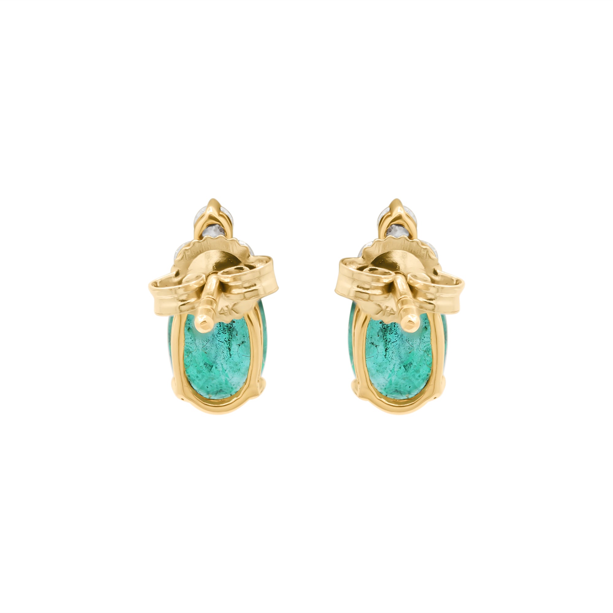 Natural Emerald And Diamond 14k Gold Stud Earring