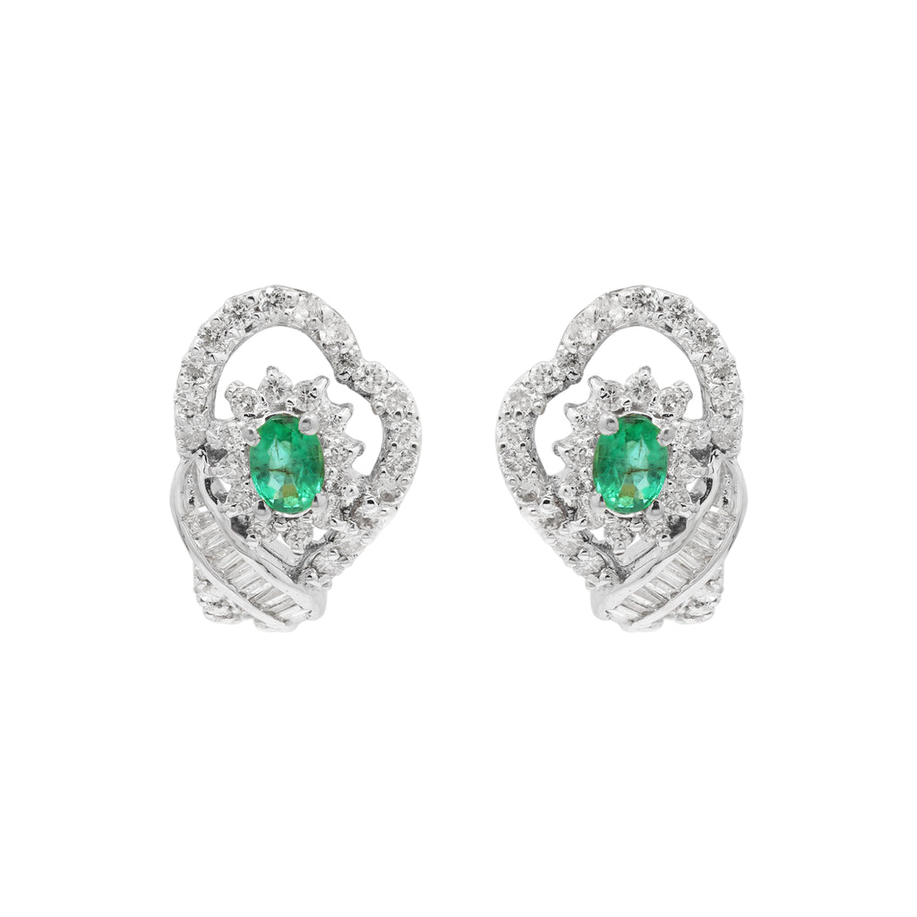 Natural Emerald And Diamond 18k Gold Stud Beautiful Earring