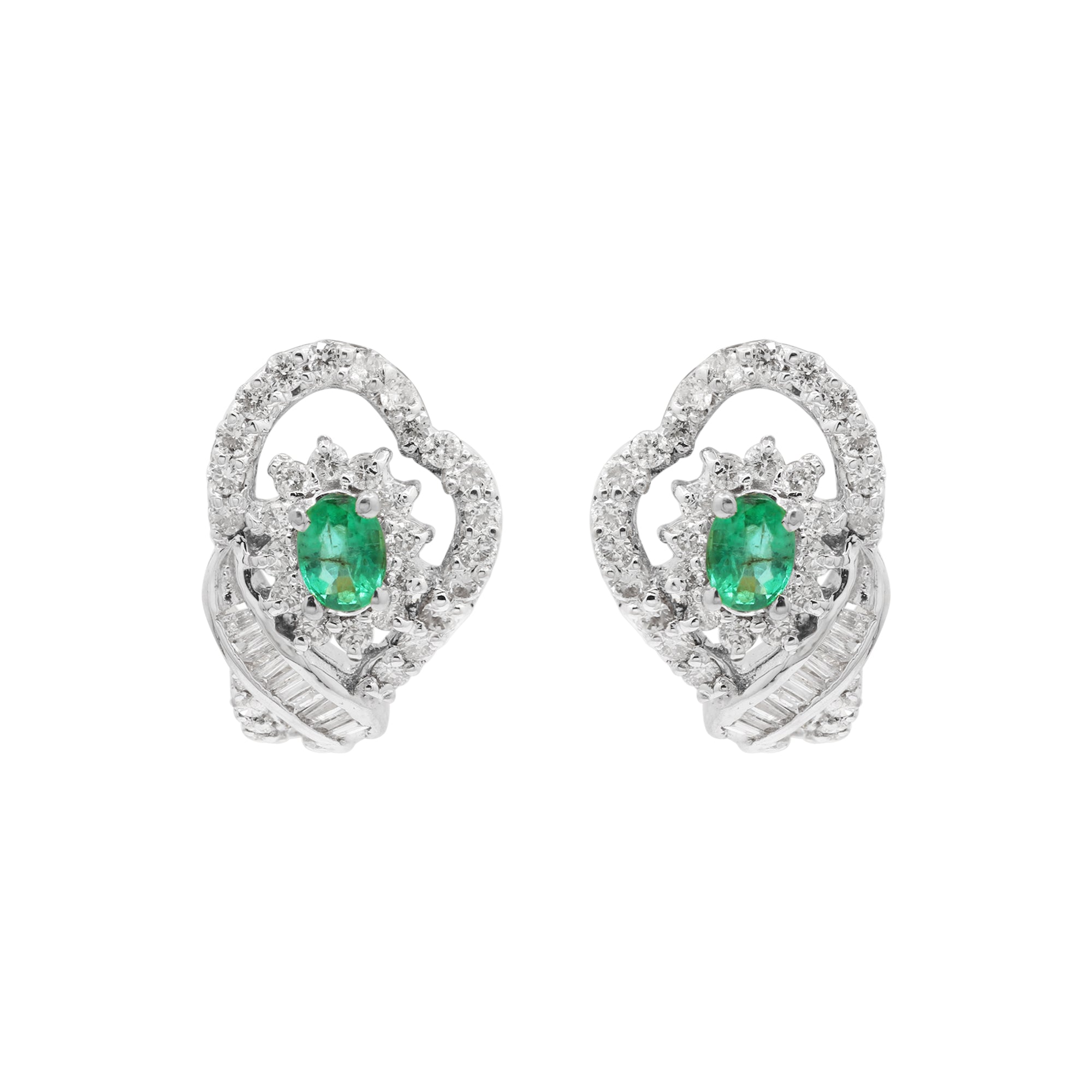 Natural Emerald And Diamond 18k Gold Stud Beautiful Earring