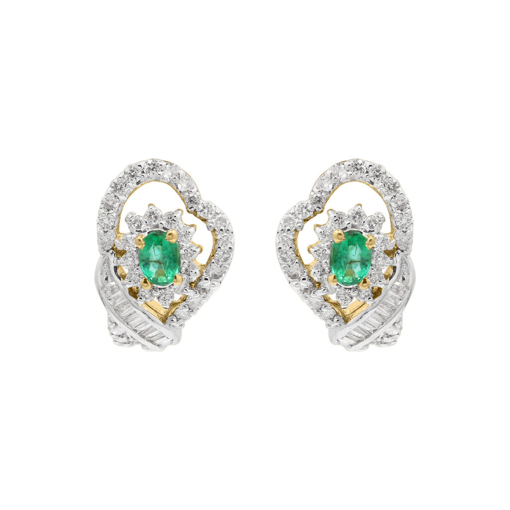 Natural Emerald And Diamond 18k Gold Stud Beautiful Earring