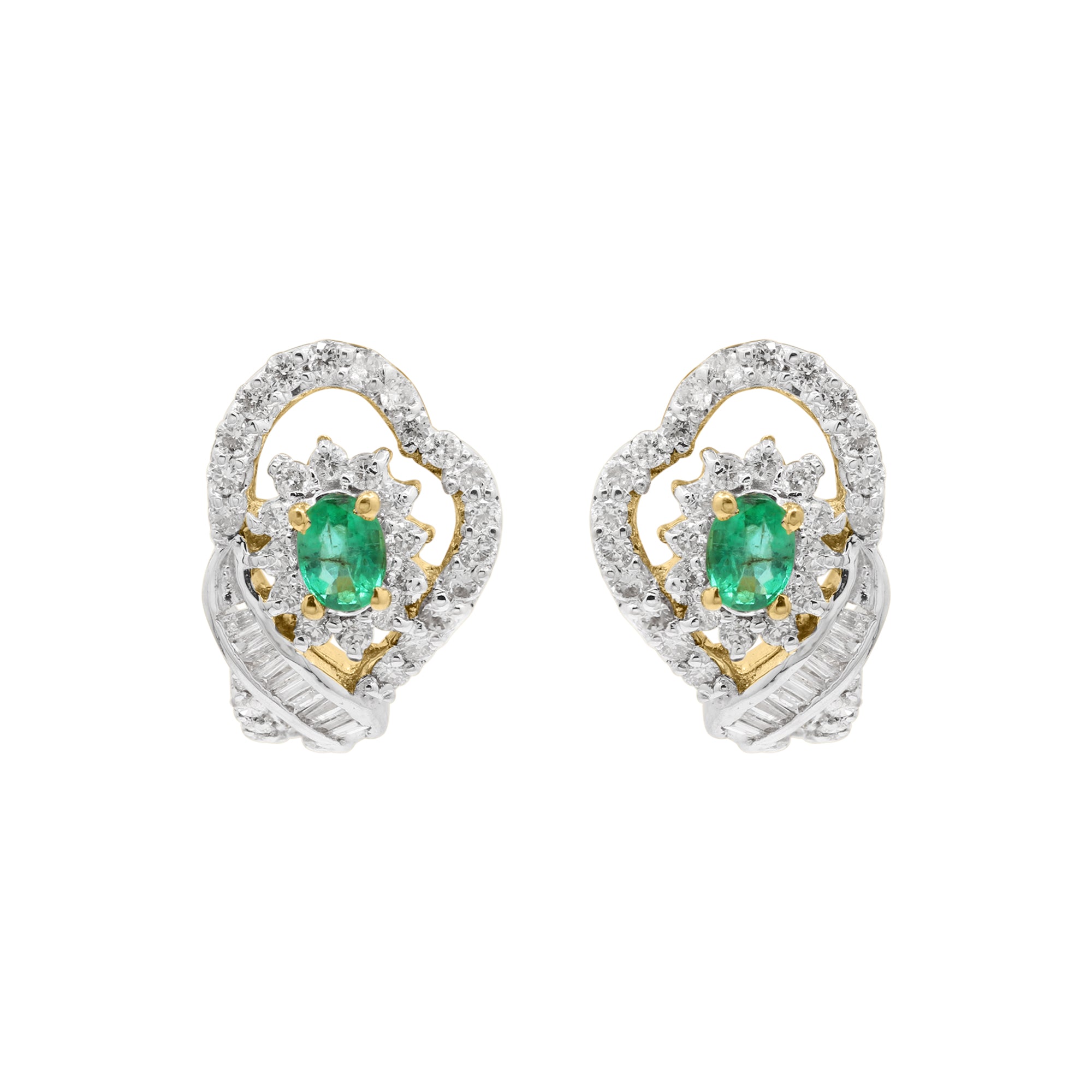 Natural Emerald And Diamond 18k Gold Stud Beautiful Earring