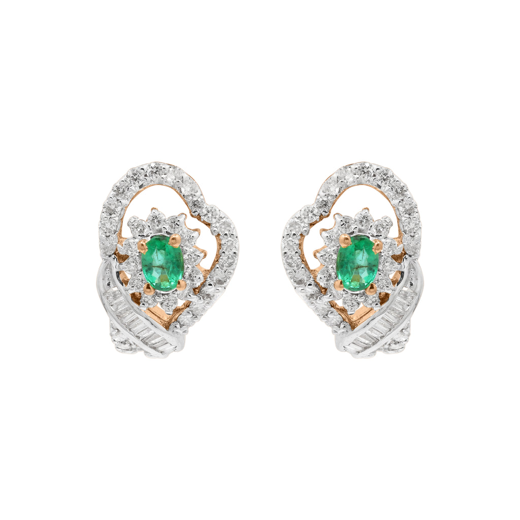 Natural Emerald And Diamond 18k Gold Stud Beautiful Earring