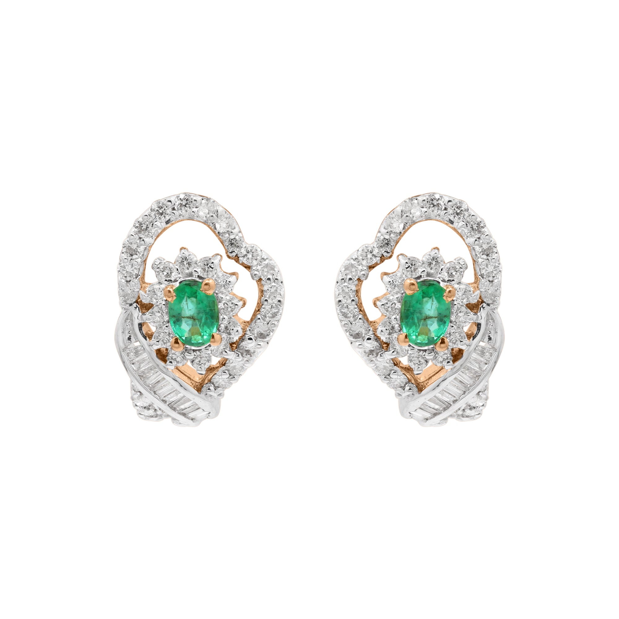 Natural Emerald And Diamond 18k Gold Stud Beautiful Earring