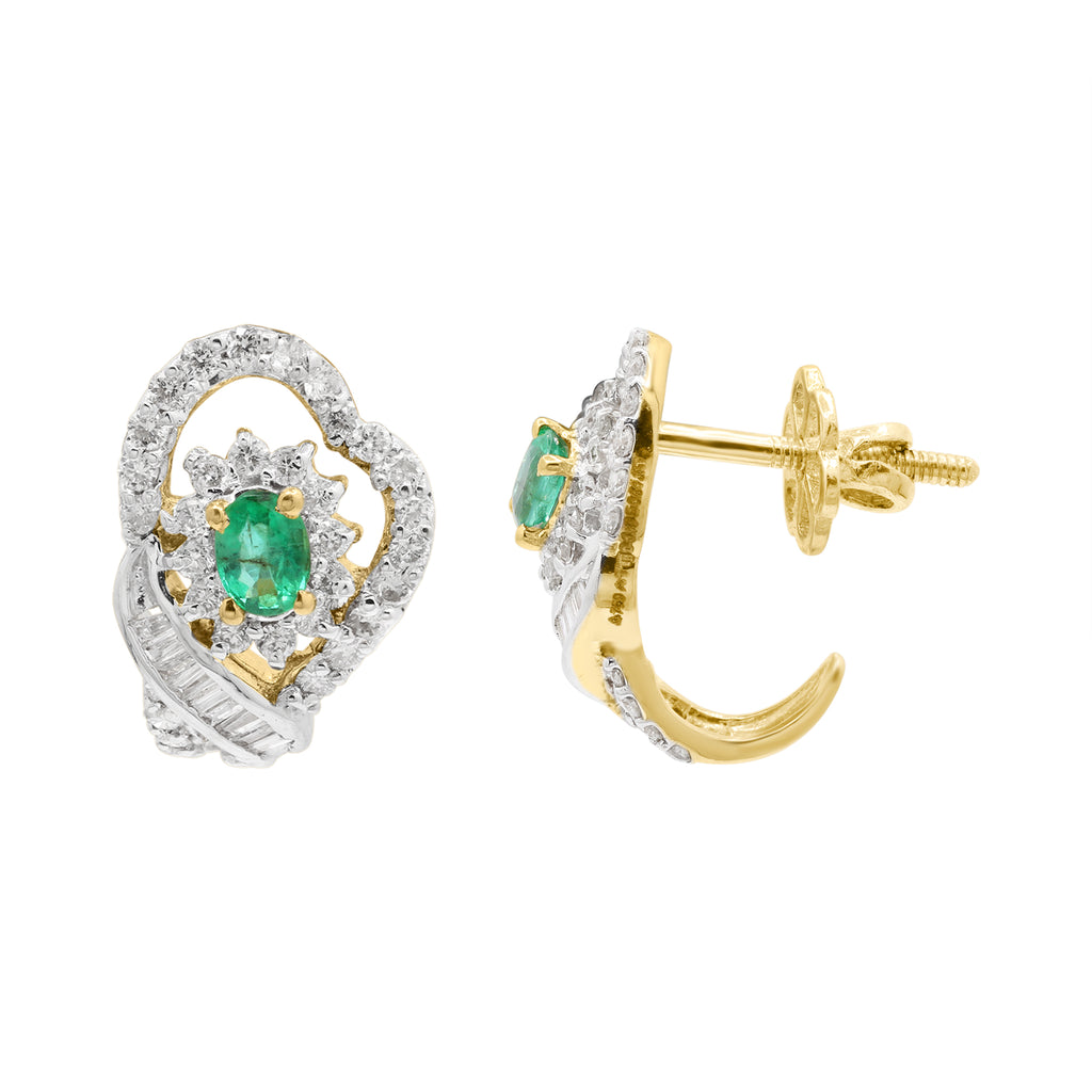 Natural Emerald And Diamond 18k Gold Stud Beautiful Earring