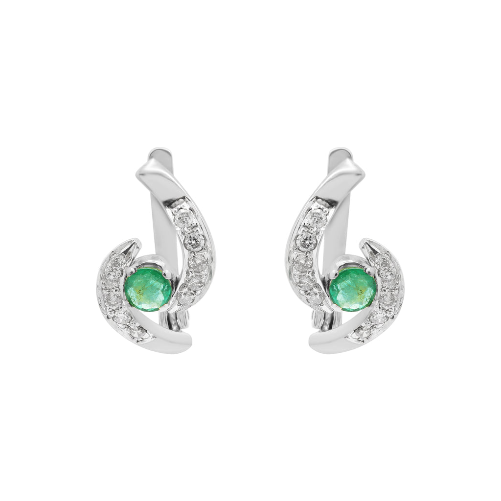 18k Yellow Gold Natural Emerald And Diamond Designer Stud Earrings