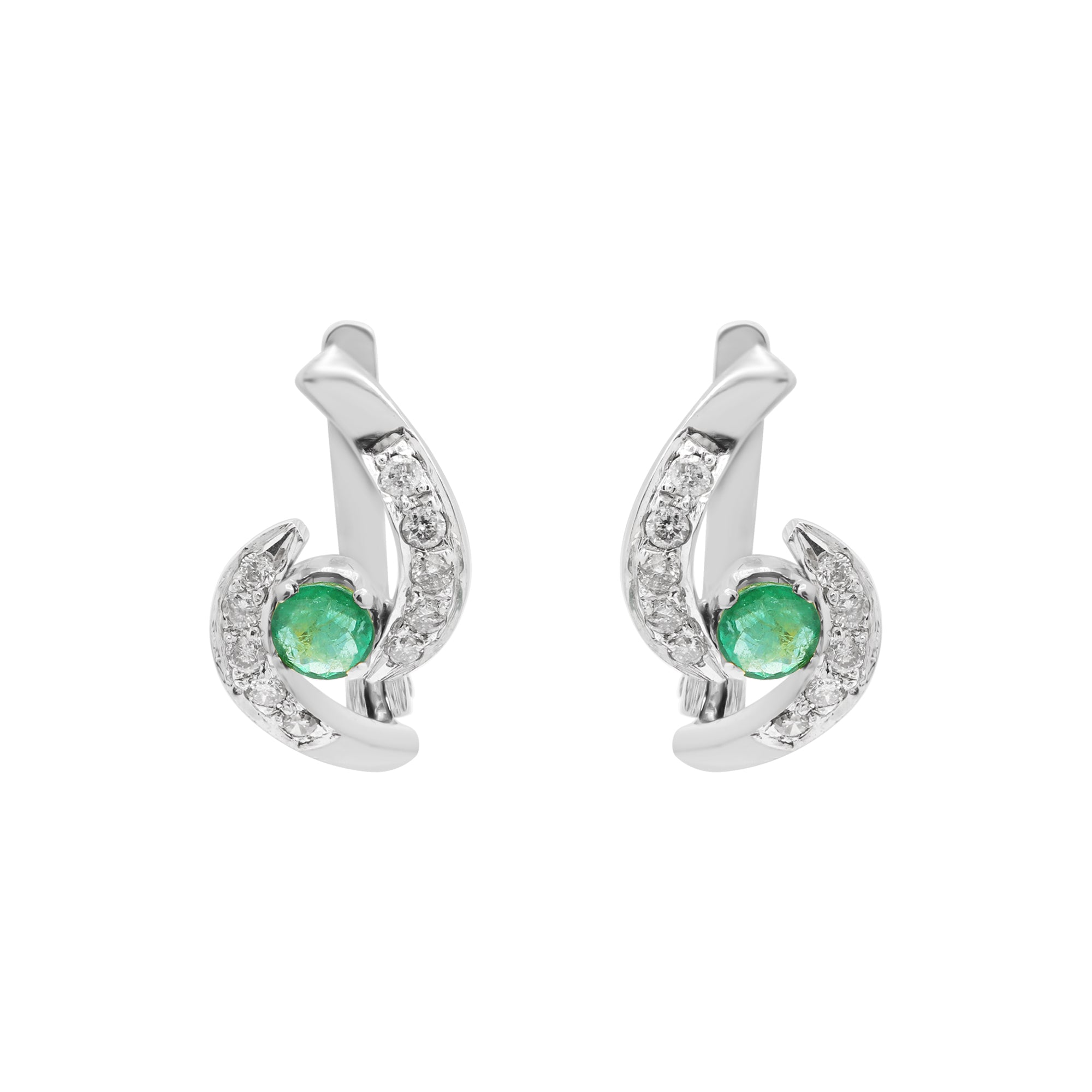 18k Yellow Gold Natural Emerald And Diamond Designer Stud Earrings