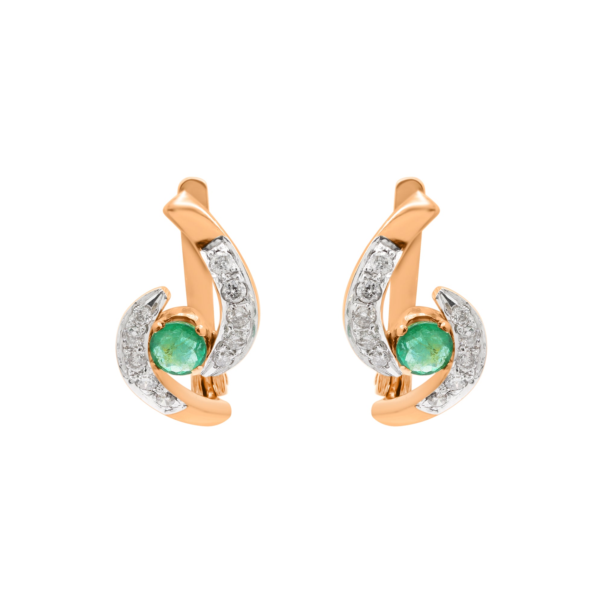 18k Yellow Gold Natural Emerald And Diamond Designer Stud Earrings