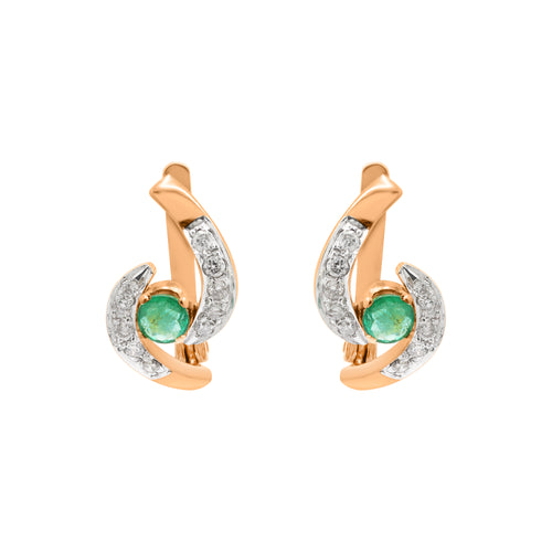 18k Yellow Gold Natural Emerald And Diamond Designer Stud Earrings