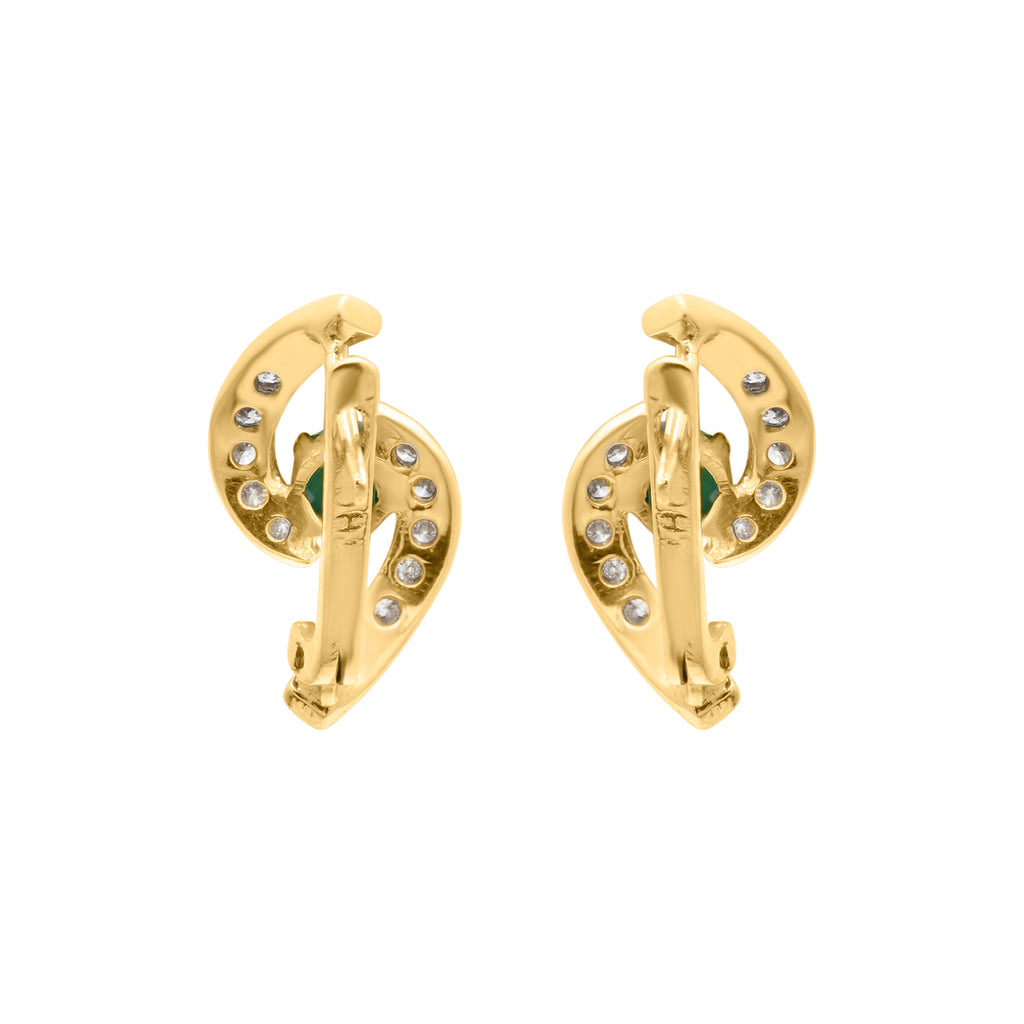 18k Yellow Gold Natural Emerald And Diamond Designer Stud Earrings