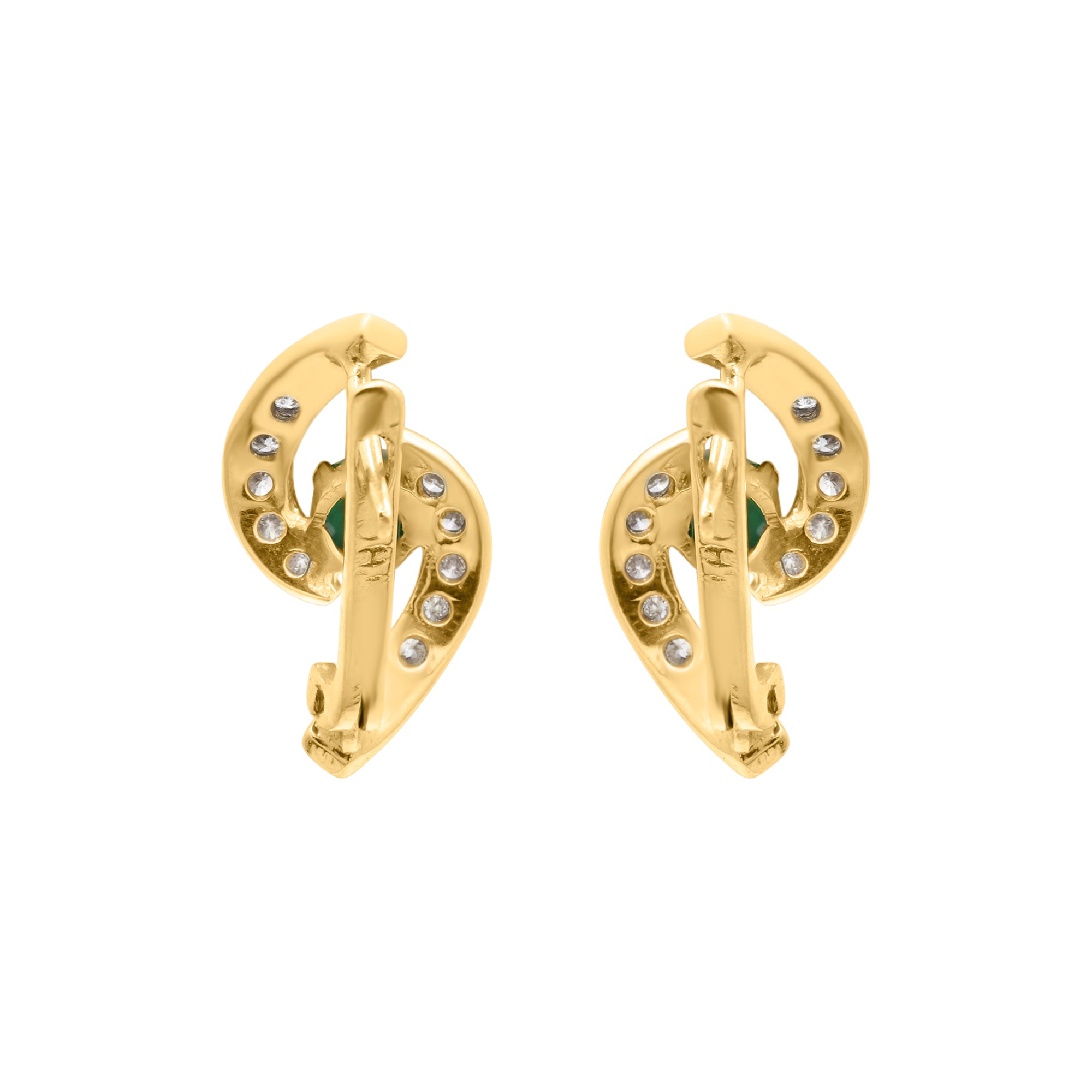 18k Yellow Gold Natural Emerald And Diamond Designer Stud Earrings