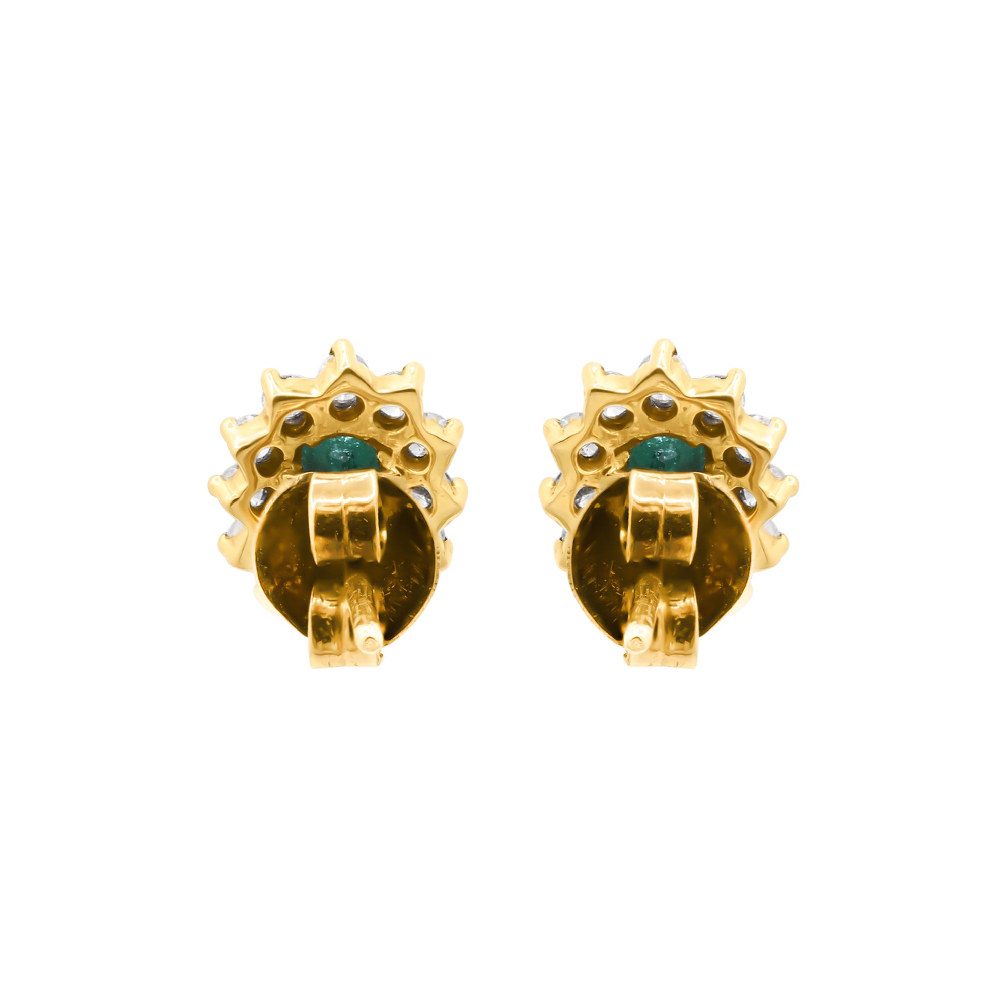 Oval Cut Emerald And Diamond 18k Yellow Gold Stud Earrings