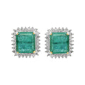 Natural Emerald Square Cut And Diamond 18k White Gold Stud Earrings