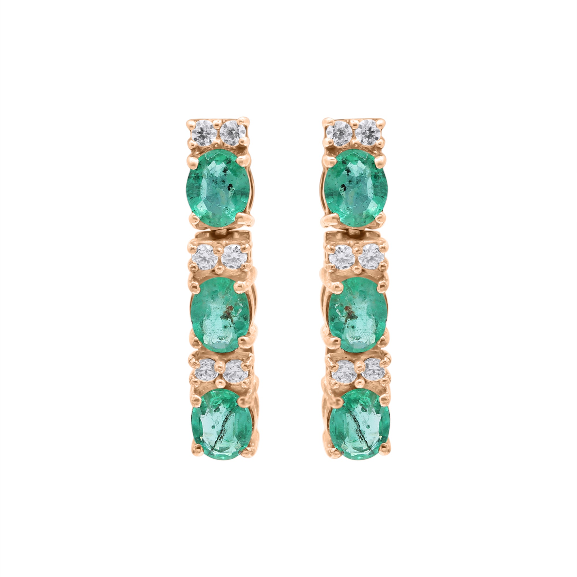 Natural Emerald With Diamond Drop Dangle Earring In 18k Gold