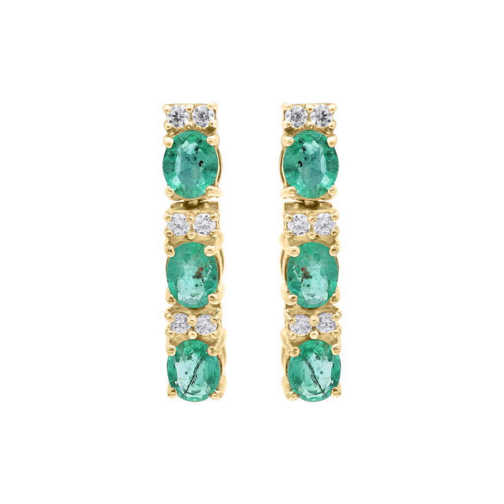 Natural Emerald With Diamond Drop Dangle Earring In 18k Gold