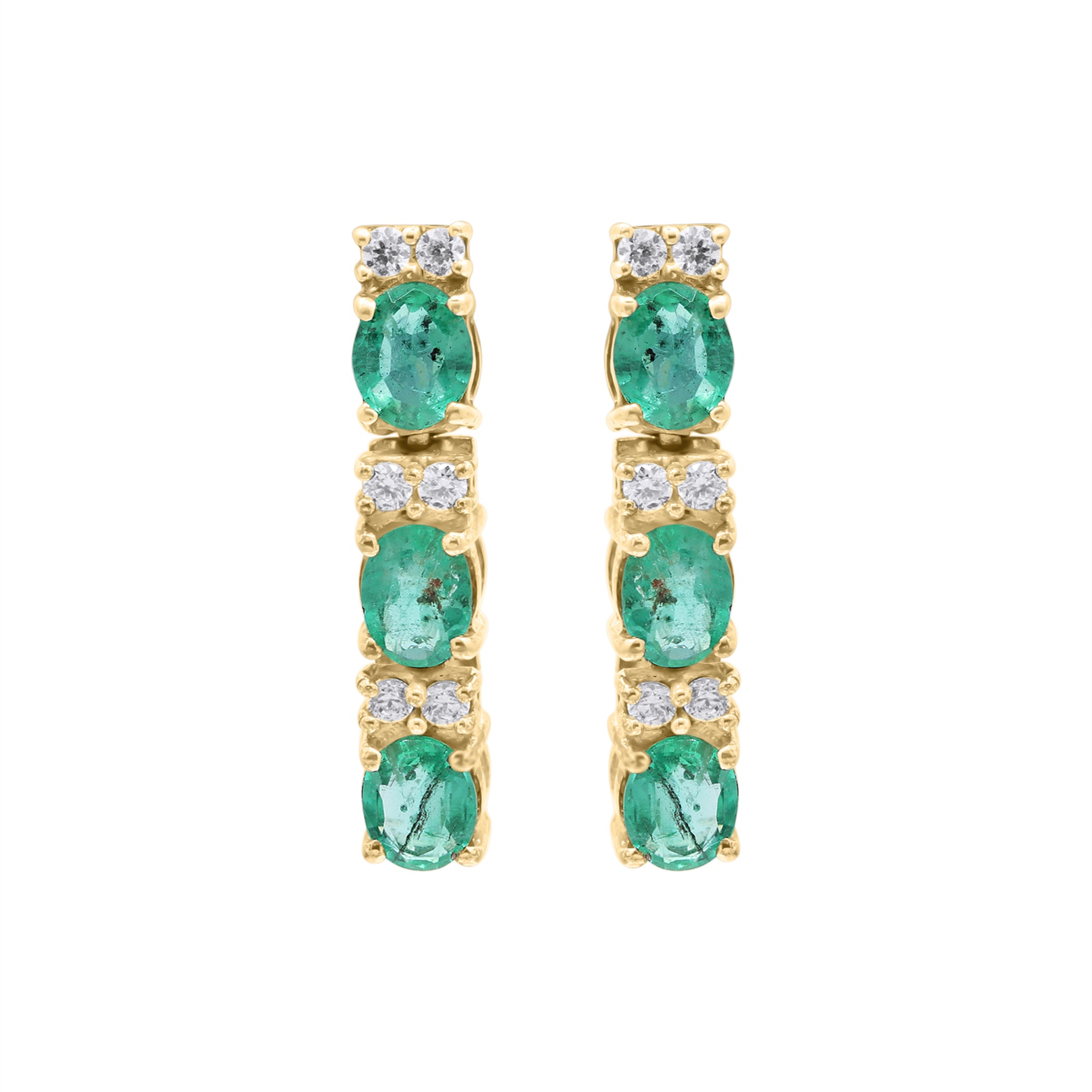 Natural Emerald With Diamond Drop Dangle Earring In 18k Gold