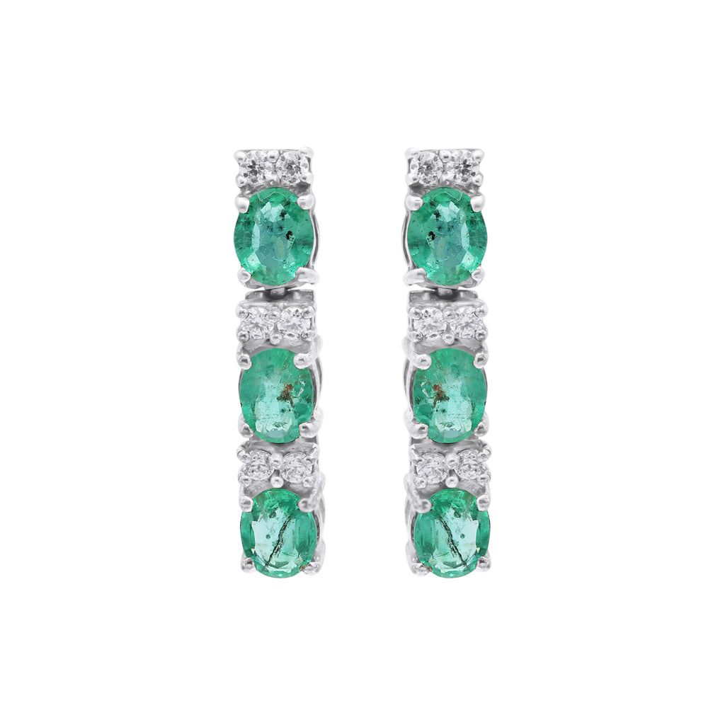 Natural Emerald With Diamond Drop Dangle Earring In 18k Gold