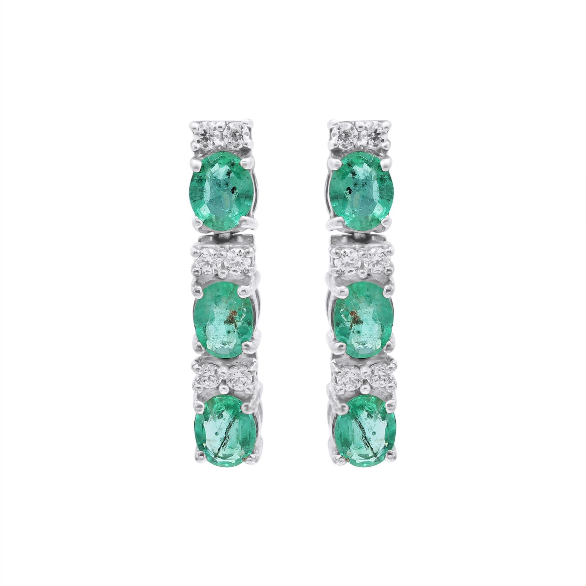 Natural Emerald With Diamond Drop Dangle Earring In 18k Gold
