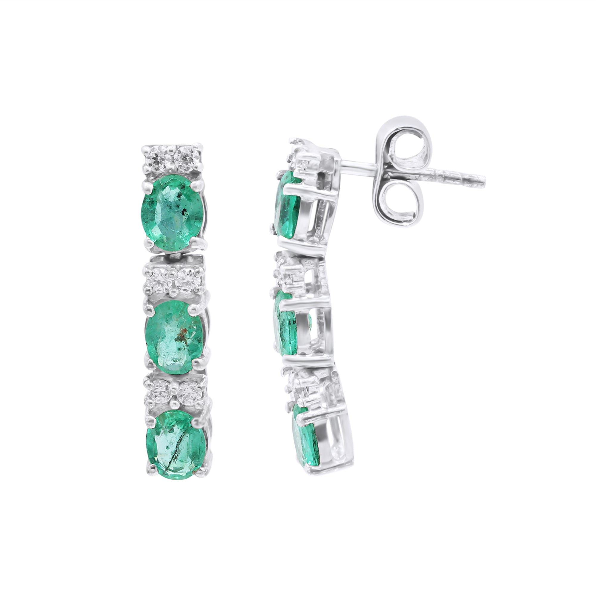 Natural Emerald With Diamond Drop Dangle Earring In 18k Gold