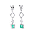 Natural Emerald And Diamond 18k White Gold Drop Dangle Earring