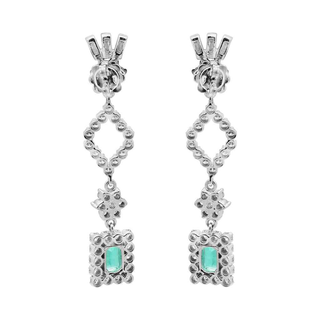 Natural Emerald And Diamond 18k White Gold Drop Dangle Earring