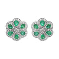 Flower Shaped Natural Emerald With Diamond In 18k Yellow Gold Designer Stud Earrings