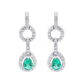 Pear Shaped Natural Emerald Gemstone With Diamond Dangle Earrings In 18k Yellow Gold