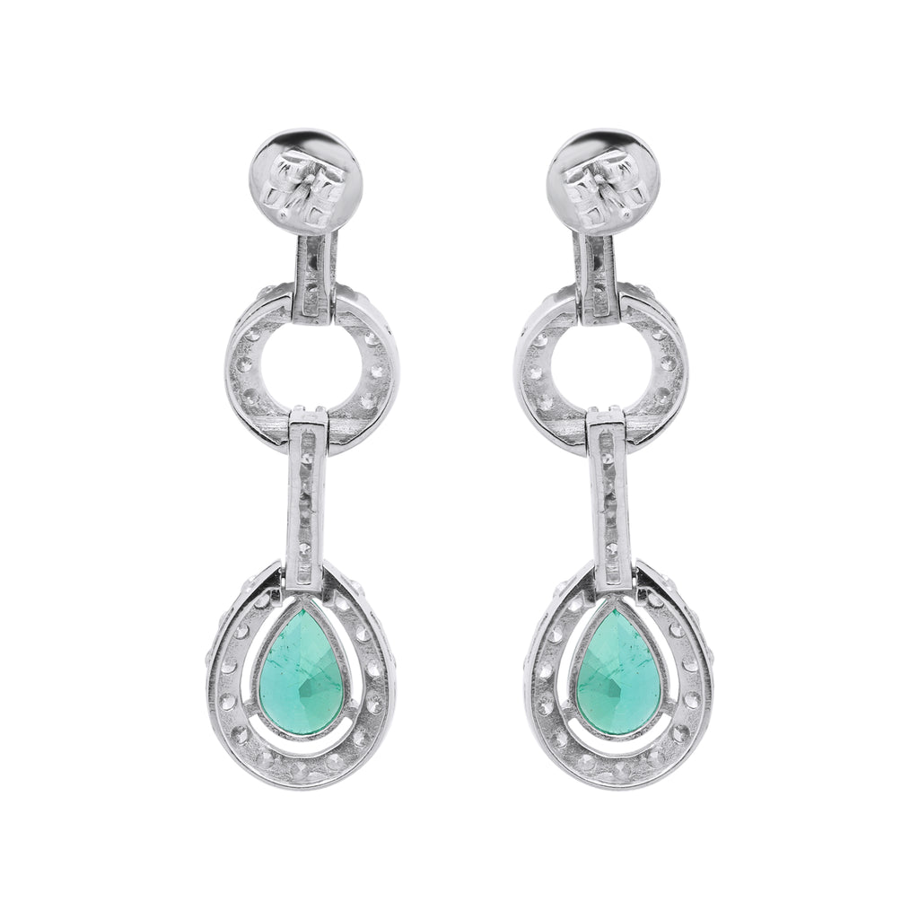 Pear Shaped Natural Emerald Gemstone With Diamond Dangle Earrings In 18k Yellow Gold