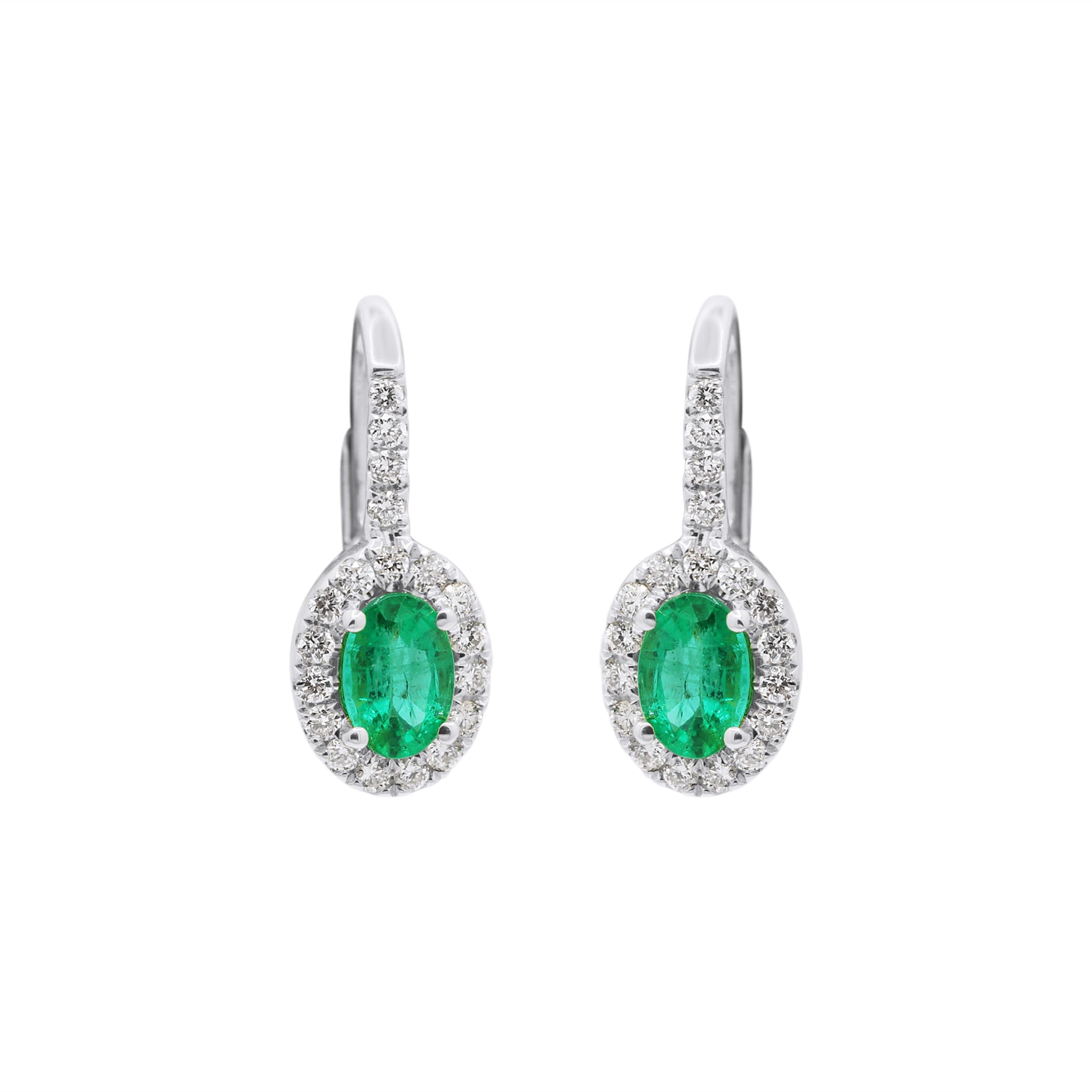 Natural Oval Cut Emerald With Diamond In 18k Yellow Gold Earrings
