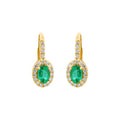 Natural Oval Cut Emerald With Diamond In 18k Yellow Gold Earrings
