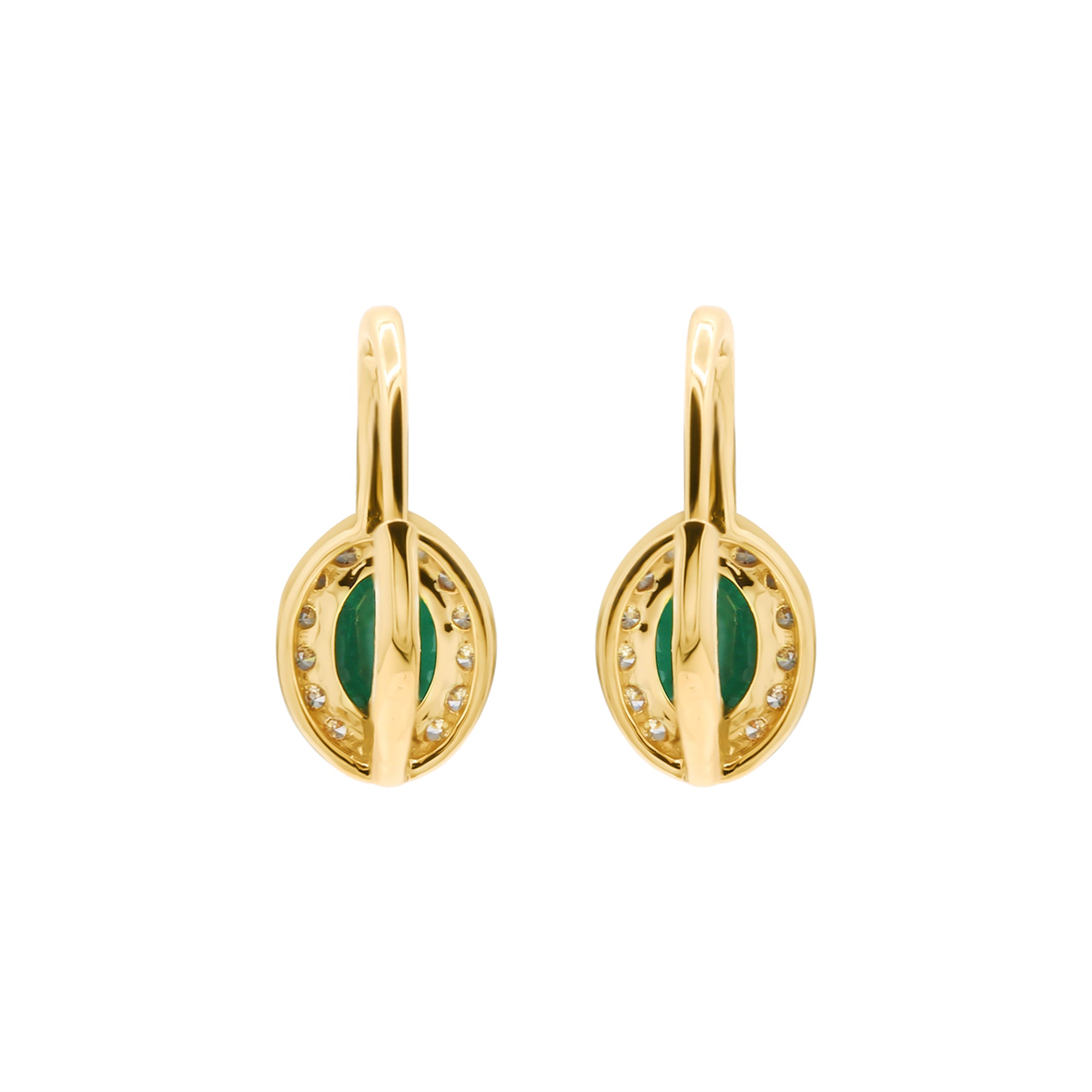 Natural Oval Cut Emerald With Diamond In 18k Yellow Gold Earrings