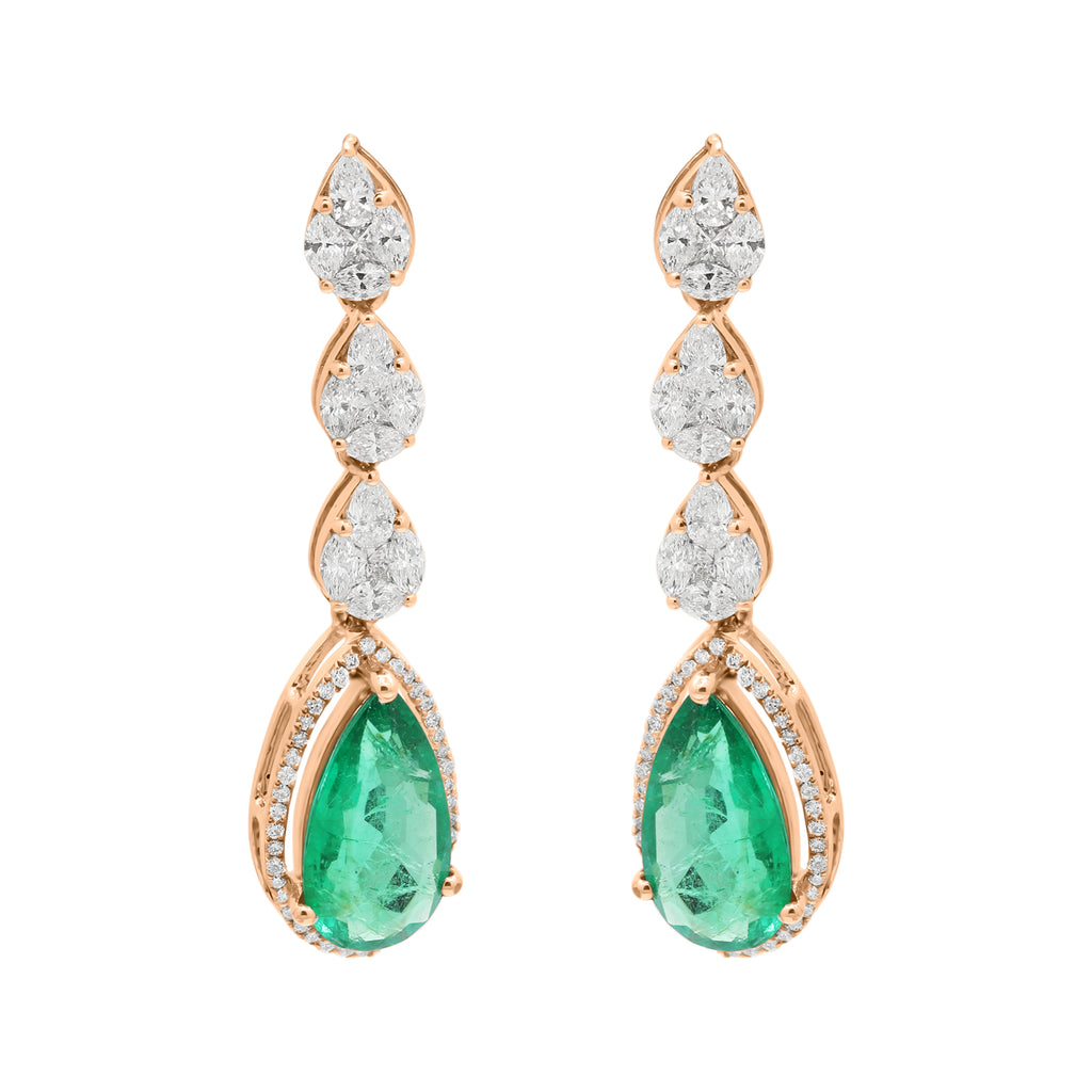 Pear Emerald With Diamond In 18k White Gold Earring