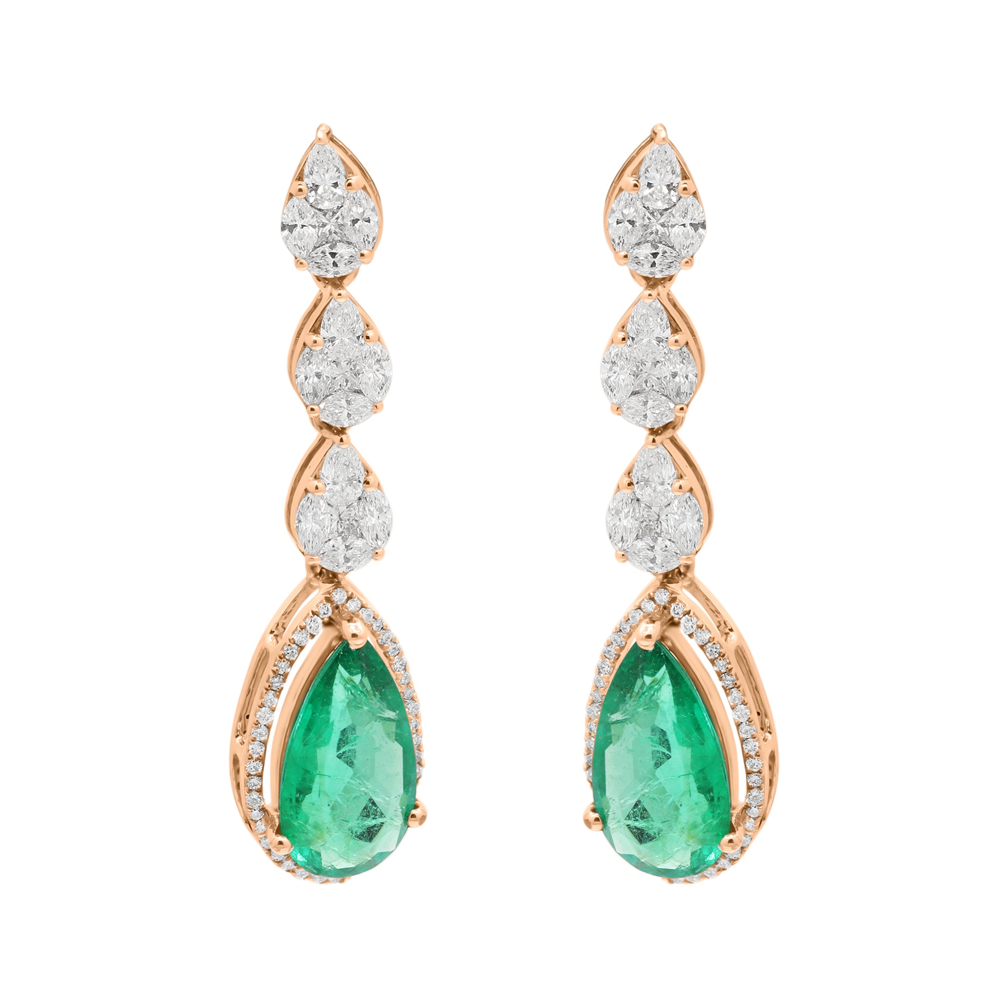 Pear Emerald With Diamond In 18k White Gold Earring