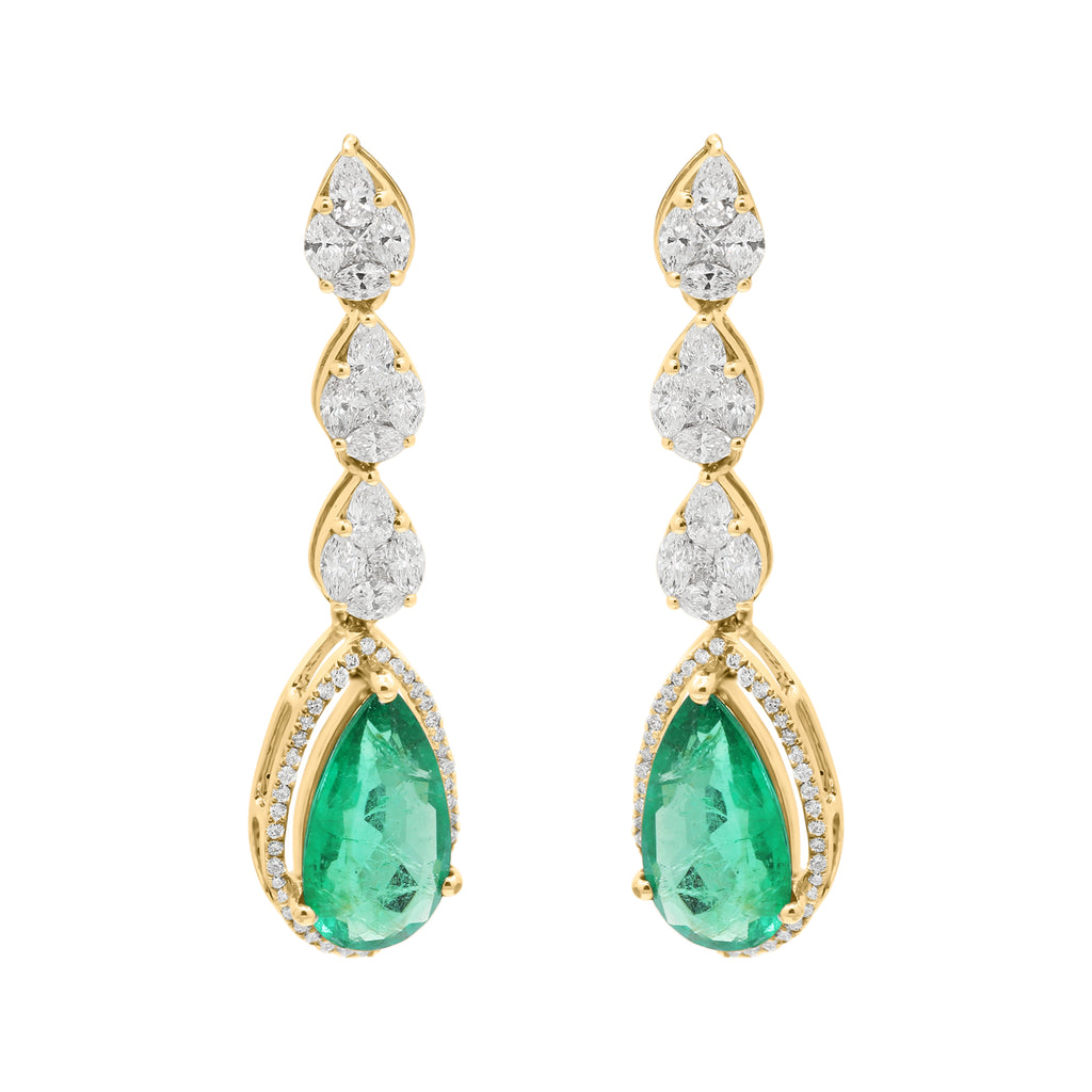 Pear Emerald With Diamond In 18k White Gold Earring