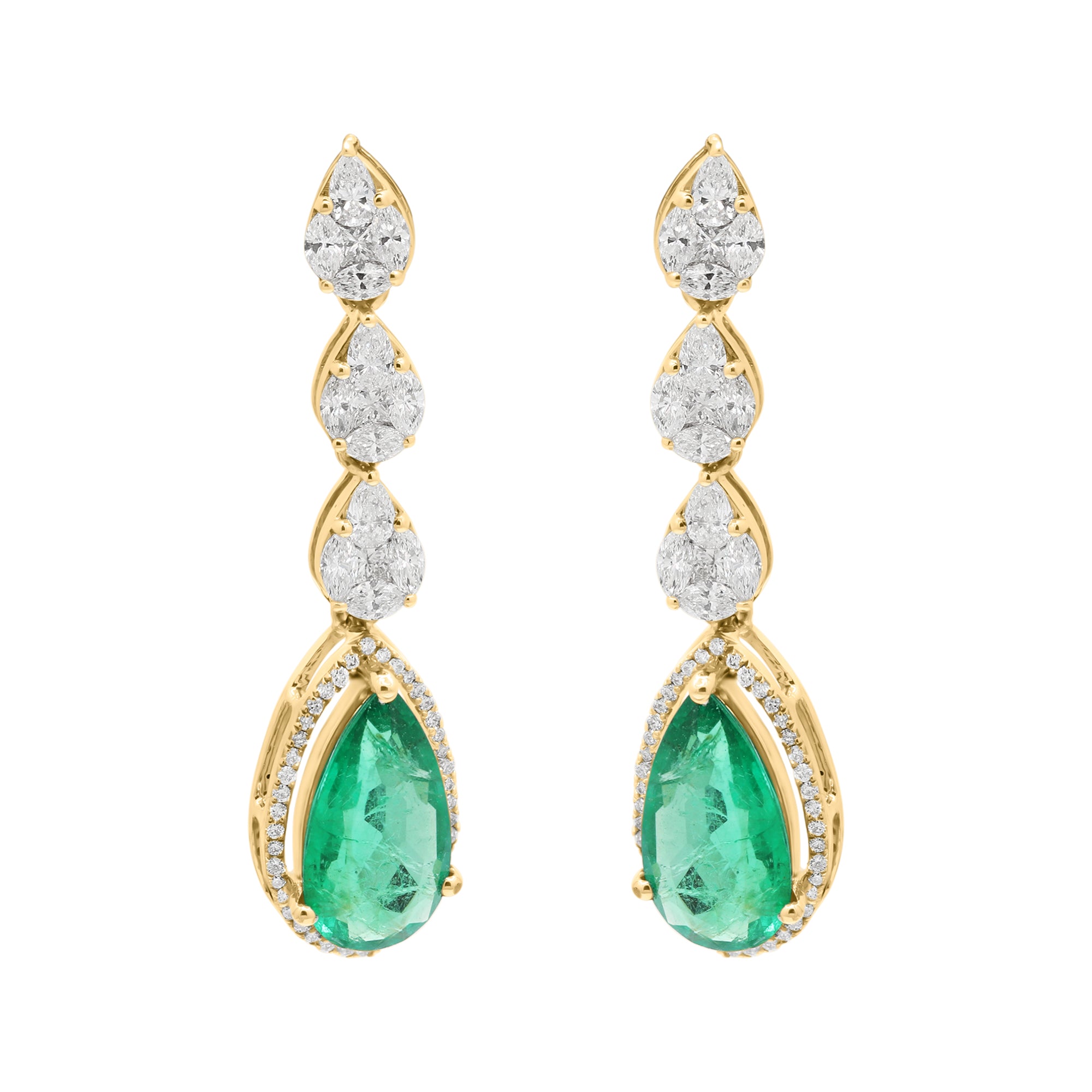Pear Emerald With Diamond In 18k White Gold Earring