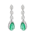 Pear Emerald With Diamond In 18k White Gold Earring